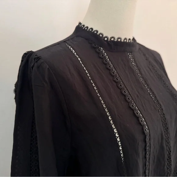 Ann Taylor Tall Eyelet Pintucked Blouse Black Size Small Tall - Picture 7 of 13